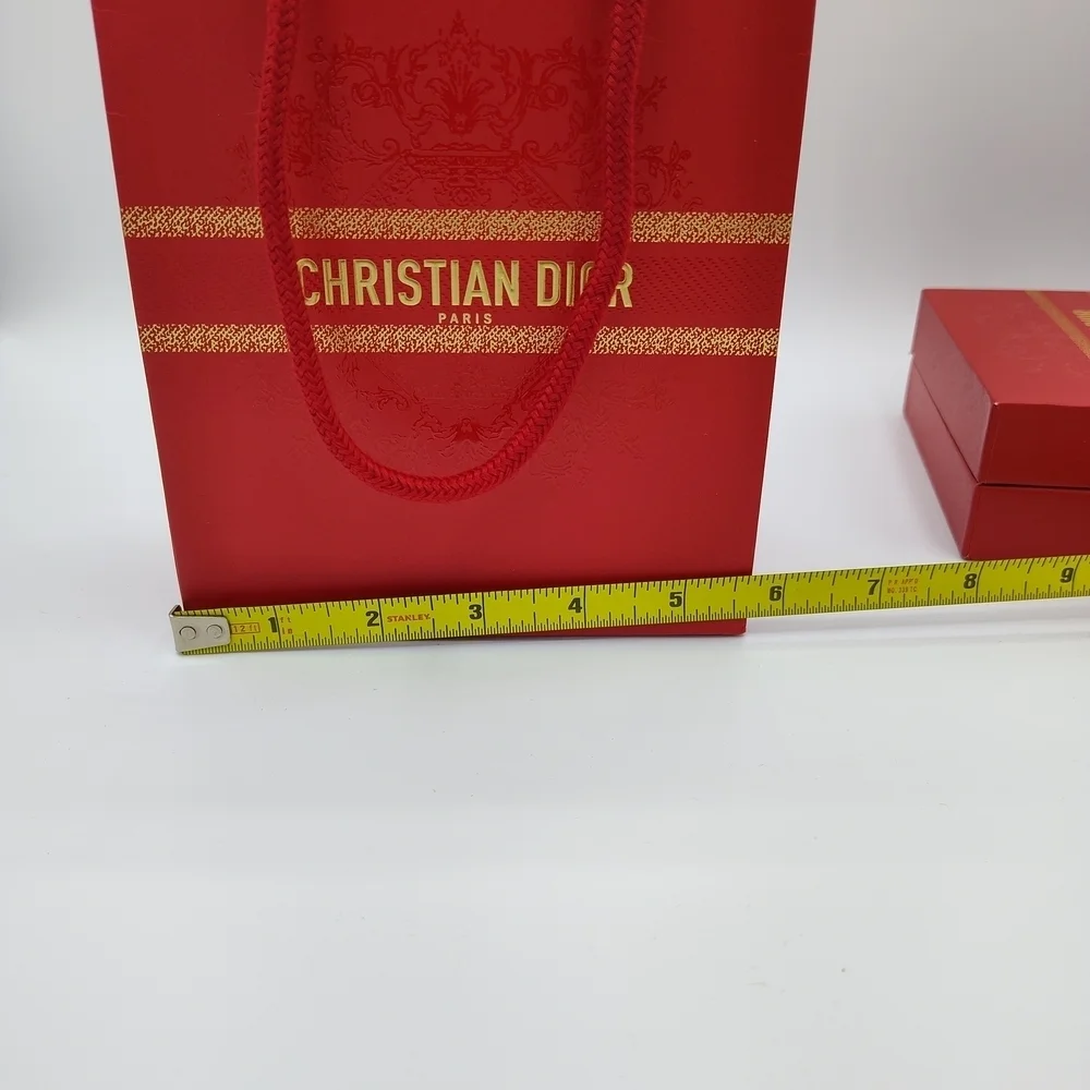 Dior Red Gift Box & Rope Bag Set | Gold Logo Special Edition Packaging LIKE NEW